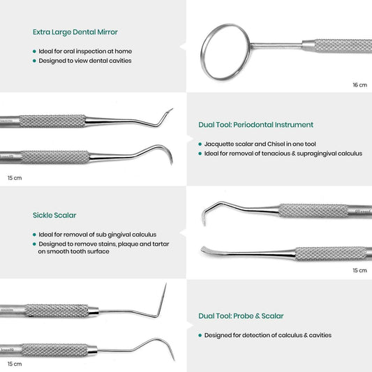 Mouseover Image, Blizzard® 4-Pcs professional dental care kit with plaque remover, tartar scraper, mirror, and probe