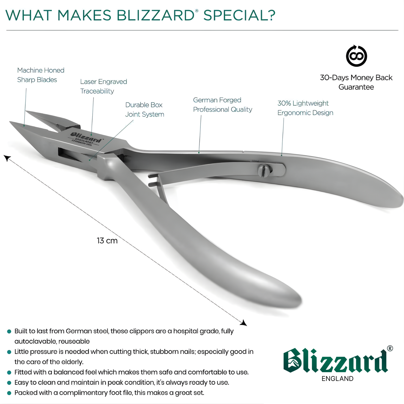 Blizzard® Ingrown Toenail Clippers for Seniors – 13cm, Arrow Head
