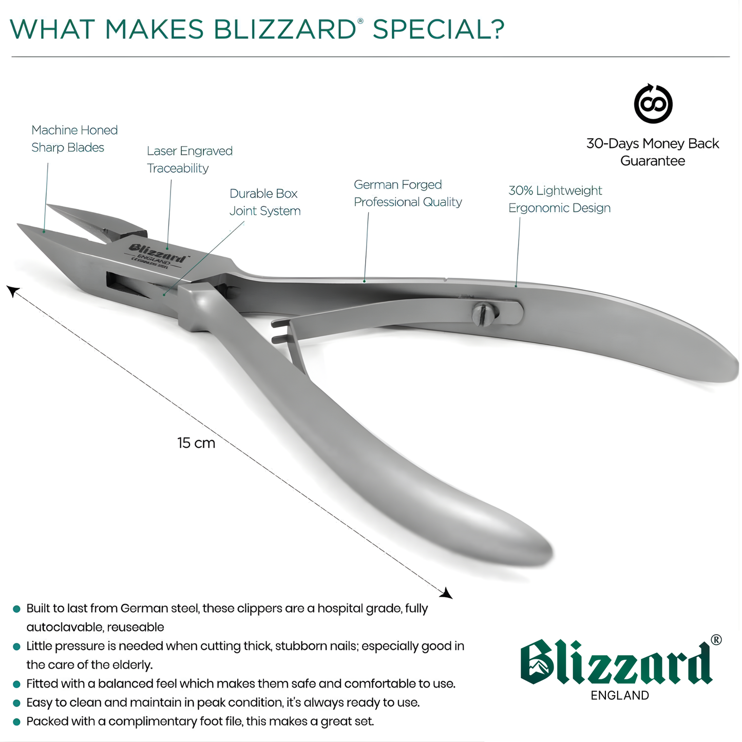 Blizzard® Ingrown Toenail Clippers for Thick Nails – 15cm, Arrow Head