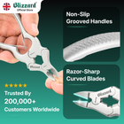 Blizzard pliers with non-slip handles and razor-sharp blades on a green background