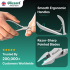 Blizzard nail clippers with smooth ergonomic handles and razor-sharp pointed blades, trusted by 200,000+ customers worldwide.