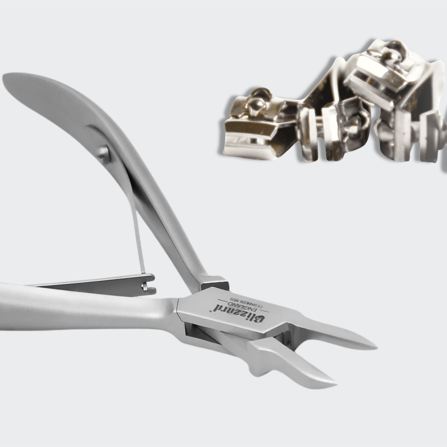 Metal nail clipper with a bracelet on a white background