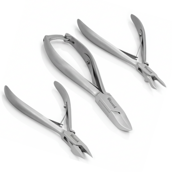 Set of nail clippers on a white background