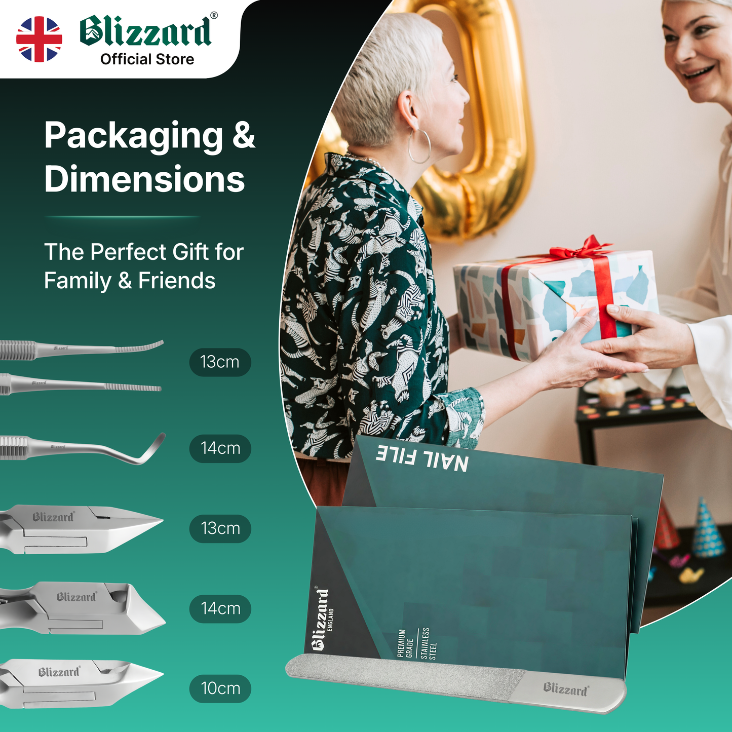 Blizzard Official Store packaging and dimensions with a gift exchange scene.