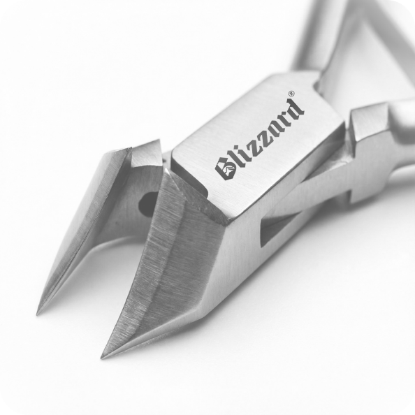 Close-up of a metallic tool with 'Blizzard' branding on a white background