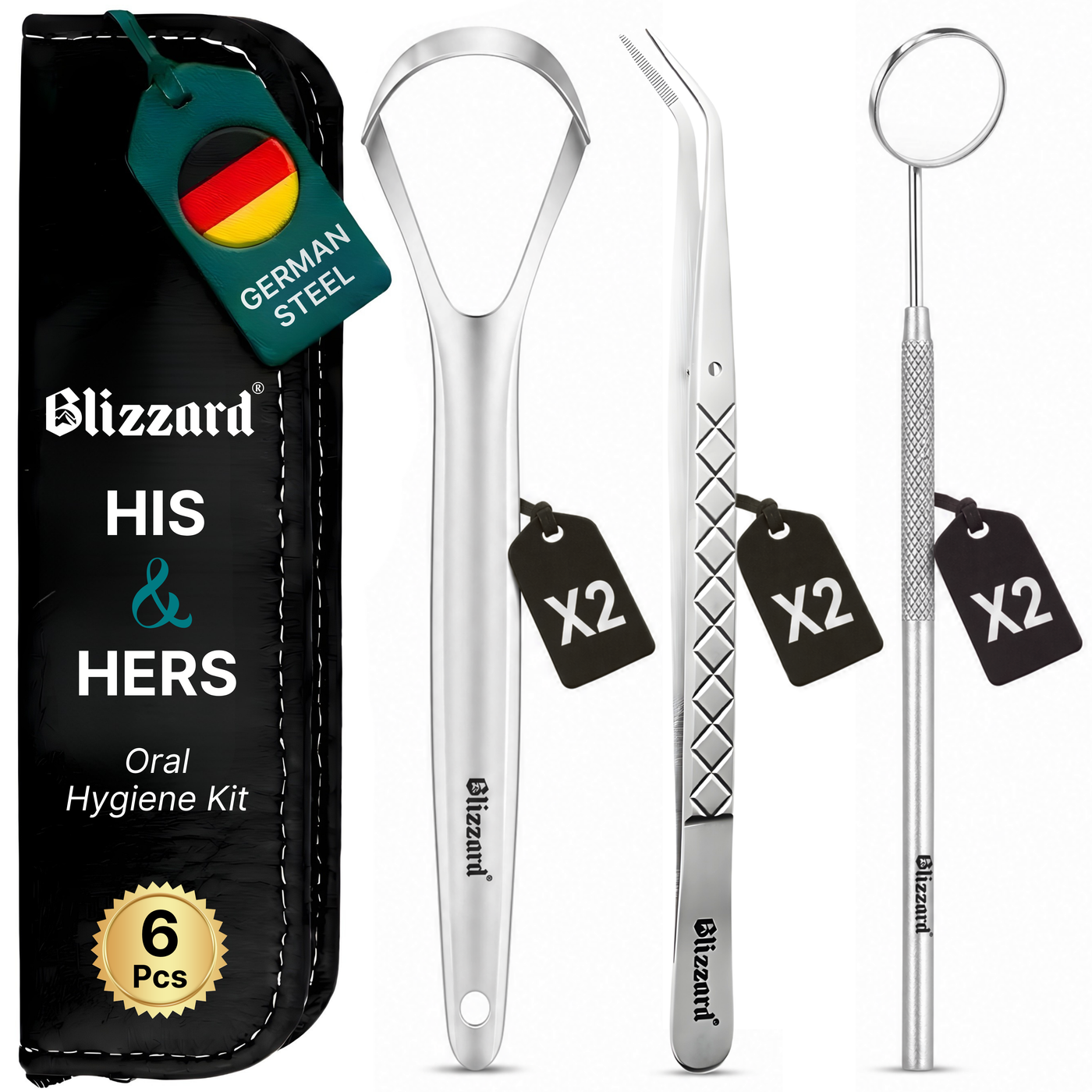 Blizzard 6-Pcs Dental Hygiene Kit | Stainless Steel Oral Care Set