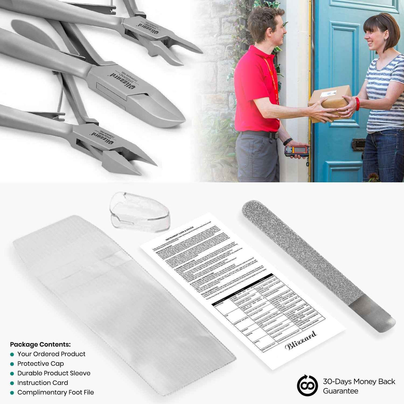 Blizzard® 3-Pcs Podiatry Nail Clippers Set in protective case with labeled compartments and hygienic packaging for podiatrist kits