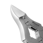 Close-up of Blizzard® podiatry toenail clippers showing sharp concave blades, ergonomic chequered handles, and barrel spring mechanism for smooth precision cutting