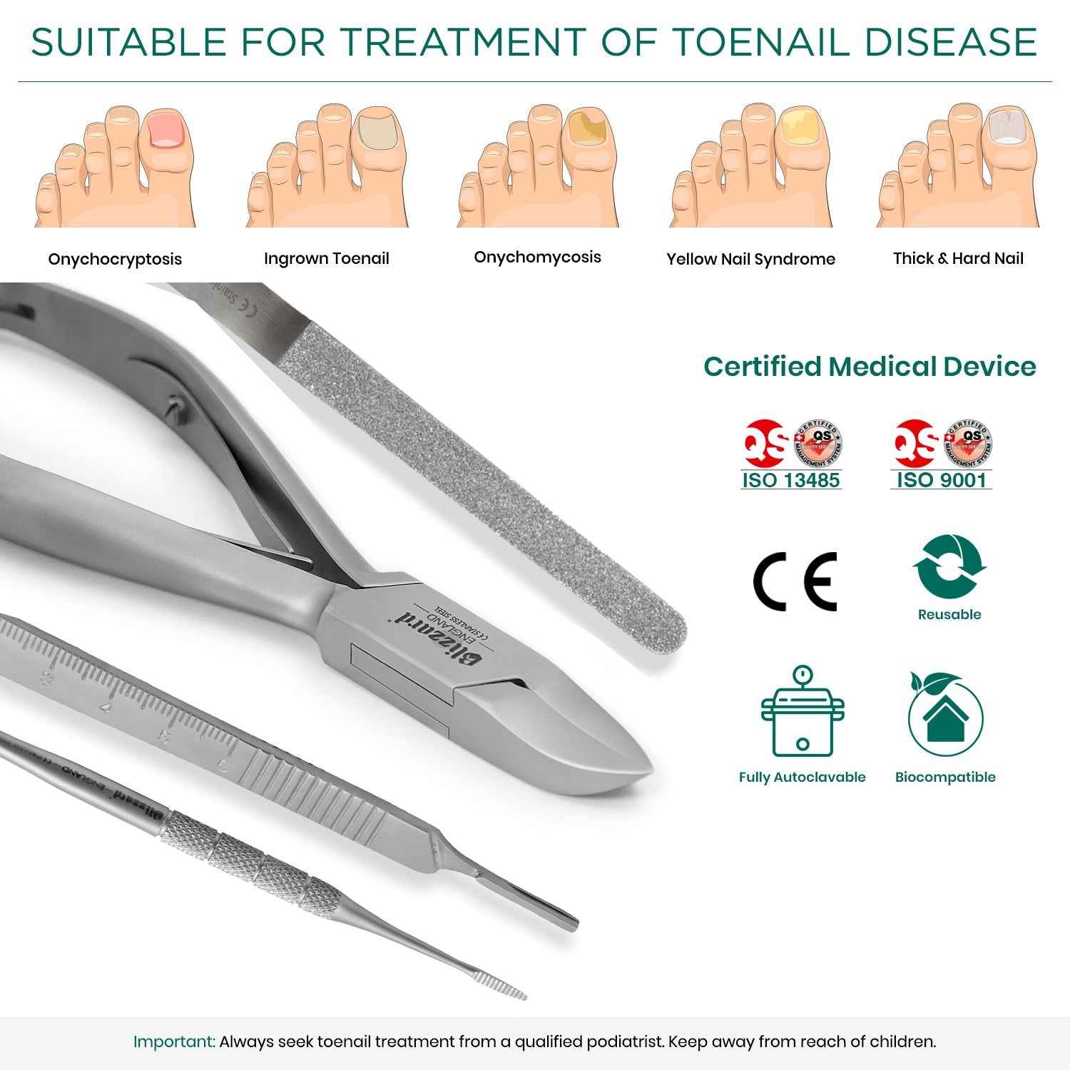 Blizzard® 4-Pcs Basic Podiatry Instruments Tool Set